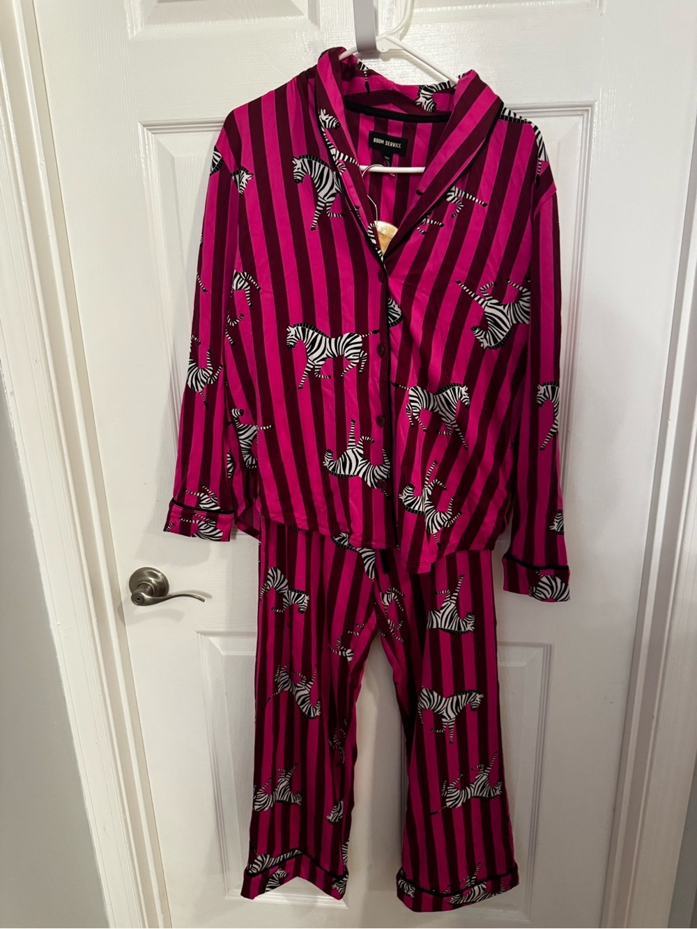 Zebra-Print Magenta Stripe Pajama Set - Relaxed Two-Piece